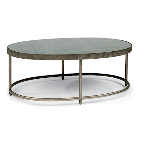 Transitional Oval Cocktail Table with Antiqued Mirror Top